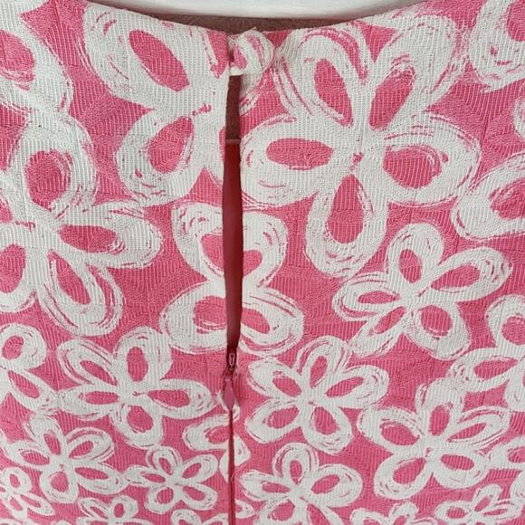 Taylor Sheath Dress Women 8 Pink and White Floral Lined with Keyhole Back - Picture 5 of 7